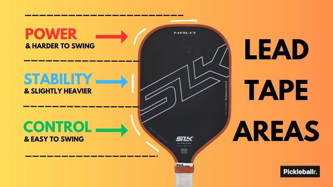 Different locations to place lead tape on a pickleball paddle and their pros and cons